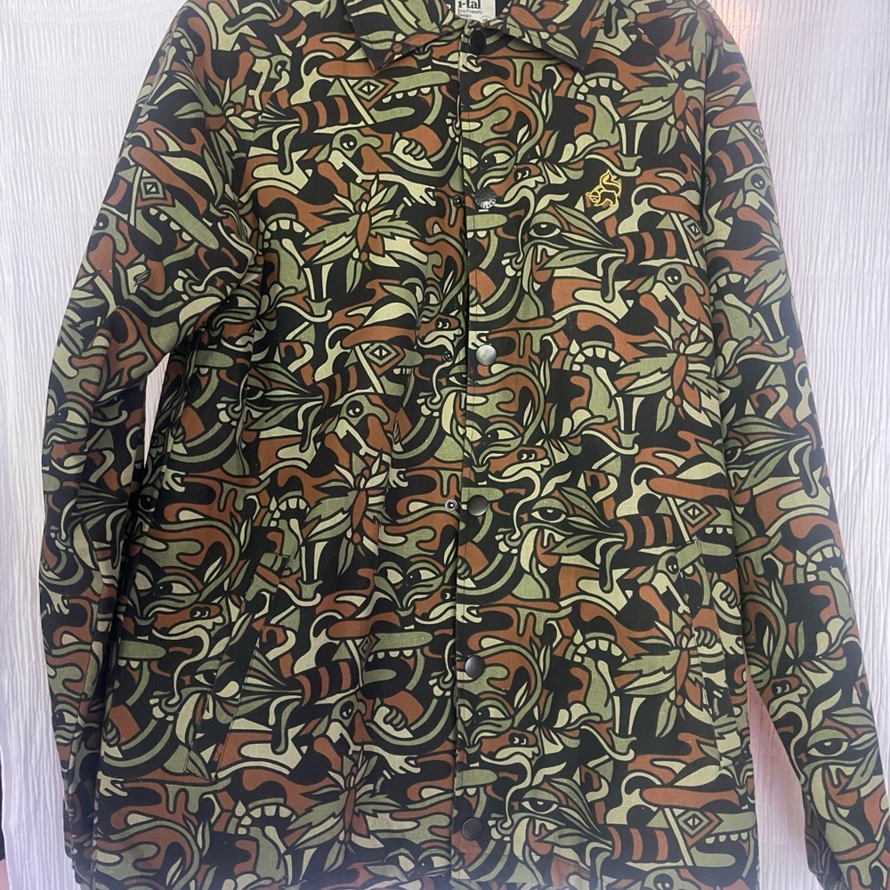 Stylish Hemp Patterned Button-Up Jacket in Olive & Brown